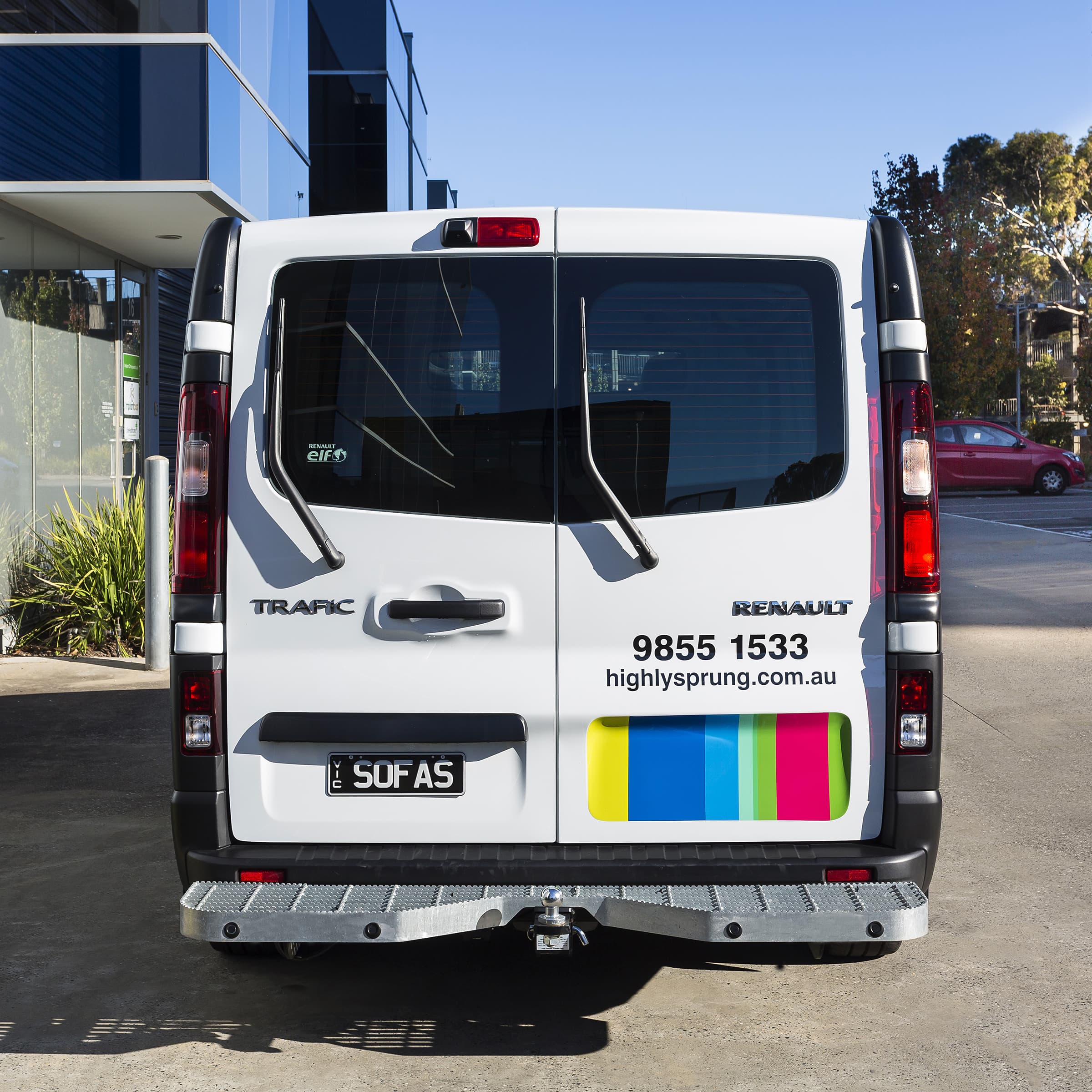 Rear view of Highly Sprung van designed by Bite Visual